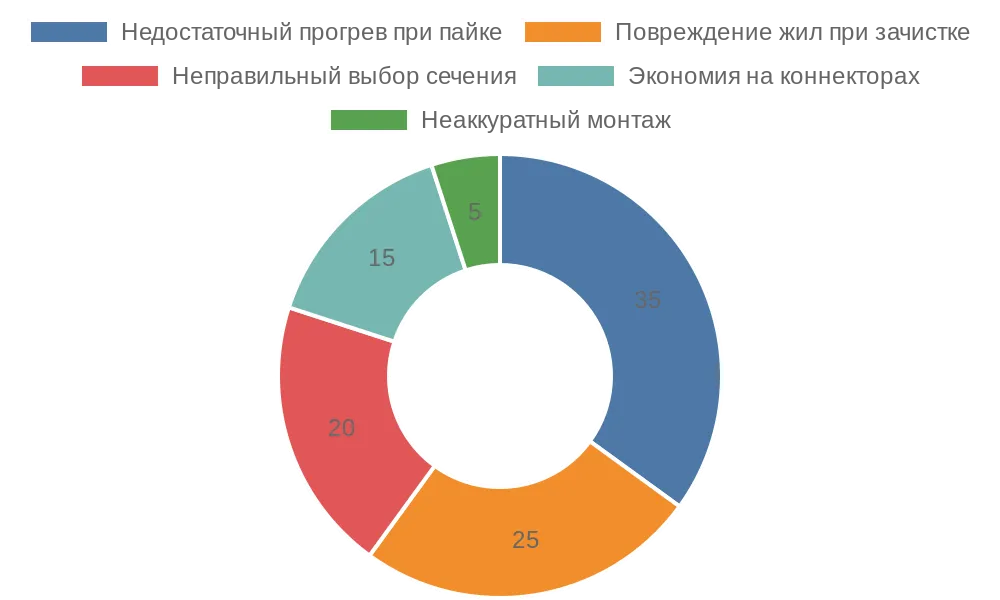 Диаграмма: Основные ошибки при работе с кабелем-литцендратом
